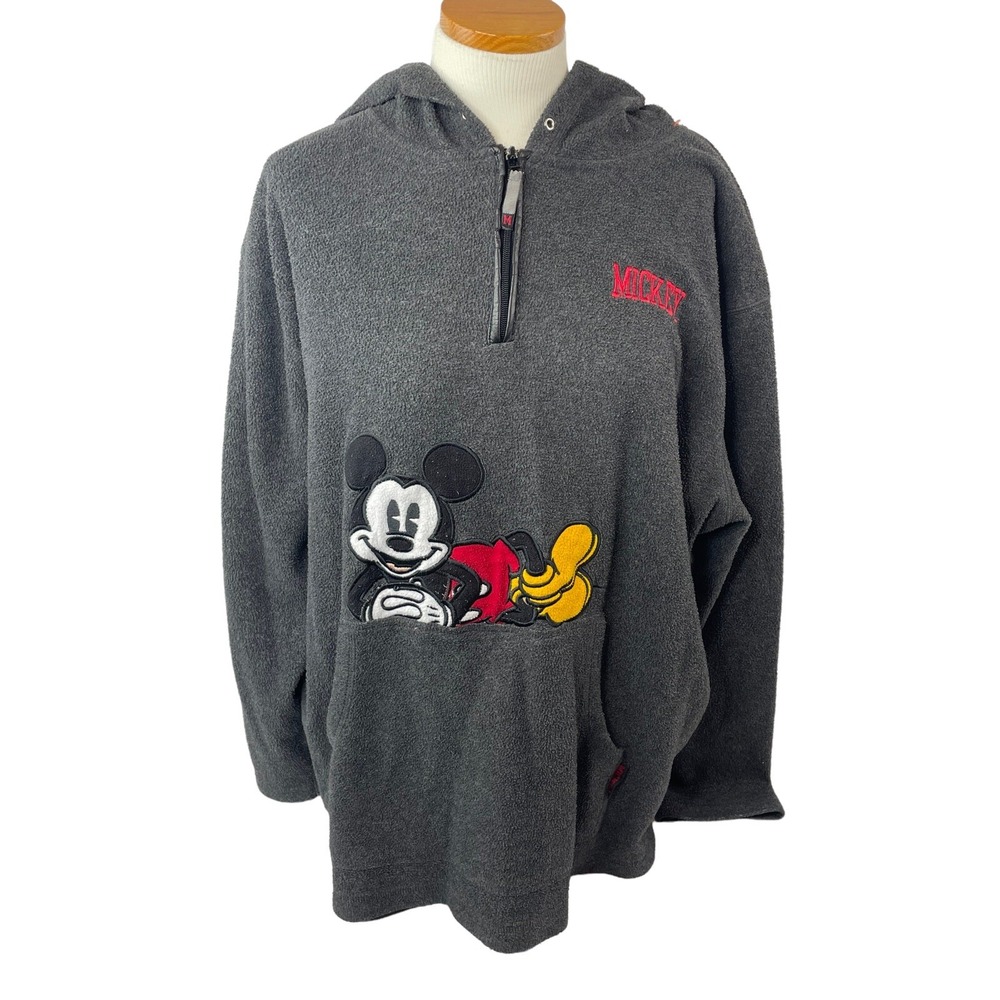Vtg Mickey Unlimited Fleece Sweater Womens 26/28W Hooded 1/4 Zip Embroidered